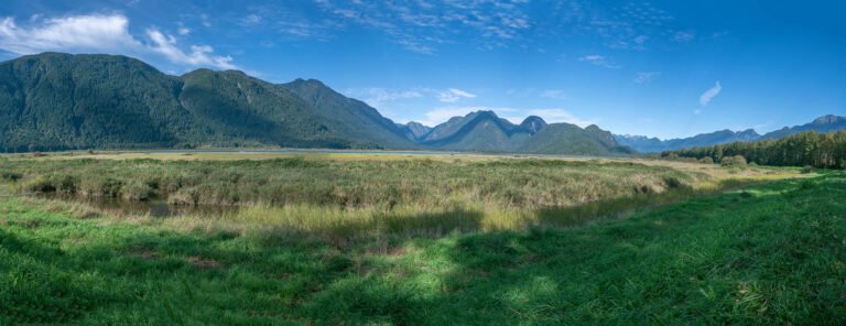 Stitched panorama photo of Pitt Lake in British Columbia, Canada.
