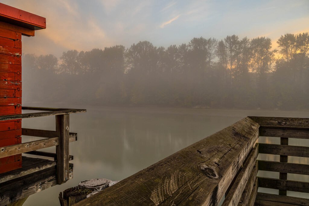 Fort Langley on the Fraser River in the Fog